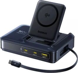 Statie încărcare Baseus Nomos NH21 5-in-1 160W, 1 x USB-A, 3 x USB-C, Qi2, Wireless, BPS 3.0, Negru