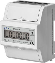 Contor monofazic Orno OR-WE-522 80A 230V frecvență de impuls 1600 imp/kWh 3 module DIN TH-35mm alb