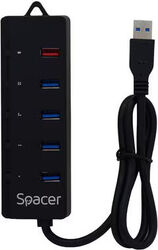 HUB USB Spacer SPH-4USB30-1QC 4 porturi USB 3.0 Quick Charge negru