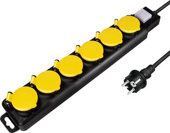 Prelungitor Logilink LPS256 6 prize Schuko conectare Schuko tata cablu 1.5 m 16 A protecție stropire cu apa Negru/Galben