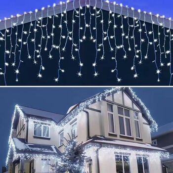 Instalație de Crăciun tip turturi cu lumina led albastră franjuri 144 leduri 4.5M 6004B