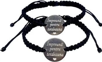 Set de 2 bratari negre impletite pentru cupluri cu mesajul Impreuna pentru totdeauna