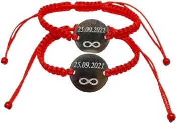 Set de 2 bratari rosii impletite pentru cupluri personalizat cu data si infinit