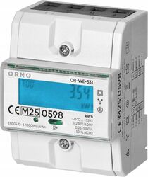 Contor trifazic Orno OR-WE-531 80A certificare MID 3 faze 230V frecvență de impuls 1000 imp/kWh IP51 măsoară energia reactiva și consum port IR resetare subcontor energie activă al