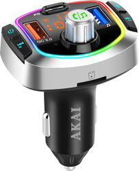 Transmitator FM Auto Bluetooth 5.0 Akai Modulator cu Încărcare Rapidă Quick Charge 3.0 USB-C PD Lumini RGB Handsfree Cititor Card/U-Disk