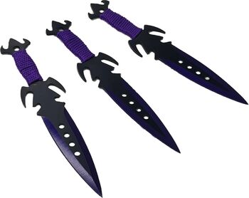 Set 3 cuțite ninja de aruncat in copaci 18 cm mov și negru model abyss