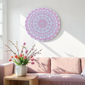 Pentru fetita din tine- Tablou Mandala pictat manual in nuante de roz 60 cm