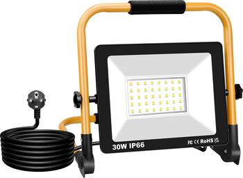 Proiector construcții cu suport LED 30W 3000LM 6000K IP66 rotativa 360&deg cablu 3 m