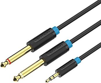 Cablu audio 0.5m 4mm Jack 3.5mm 3pin mufa tata - 2x Jack 6.3 mm mufa tata cupru aurit negru VENTION BACBD