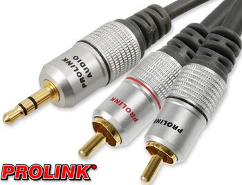 Cablu Jack 3.5 mm mufa tata - tata RCA mufa x2 10m negru PROLINK TCV3420-10.0