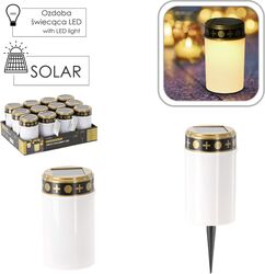 Candela pentru mormant si rugaciuni lampa incarcare solara efect flacara 7.2x7.2x12.2 cm alb cald JollyMag SOL4781