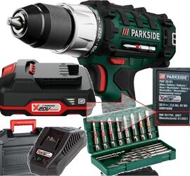 Aparat de gaurit si insurubat Parkside PABS X20V acumulator 2Ah 20V 45Nm set cu 8 biti valiza de transport