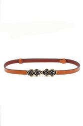 Curea Subtire Dama din Piele cu Catarama Decorativa Florala Aurie Accesoriu Elegant pentru Rochii Talie si Outfituri Casual sau Office Ideala pentru Talii de 60-100 cm Portocalie PriSt