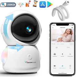 Baby Monitor Video Smart WiFi 2.4G/5G cu Aplicatie telefon Camera Supraveghere Bebelusi 1080P cu Night Vision Audio-Video VisionHub® Camera Rotativa 355° Detectare Plans/Miscare