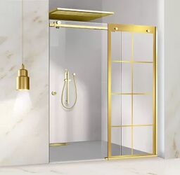 Perete dus cu ușă glisantă GLISSANDO SIMPLE inox auriu model Mode auriu sticlă clara securizată pentru gol între 122-140 cm înălțime 205