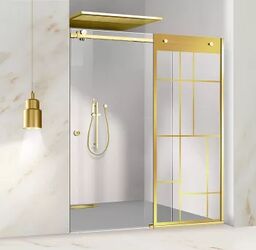 Perete dus cu ușă glisantă GLISSANDO SIMPLE inox auriu model Urban auriu sticlă clara securizată pentru gol între 122-140 cm înălțime 20