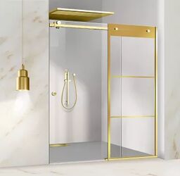 Perete dus cu ușă glisantă GLISSANDO SIMPLE inox auriu model Vintage auriu sticlă clara securizată pentru gol între 160-170 cm înălțime