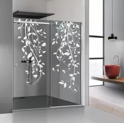 Perete dus cu ușă glisantă GLISSANDO SIMPLE inox model Dance alb sticlă gri securizată pentru gol între 140-160 cm înălțime 205 cm