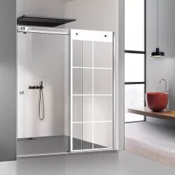 Perete dus cu ușă glisantă GLISSANDO SIMPLE inox model Mode alb sticlă clara securizată pentru gol între 140-150 cm înălțime 205 cm