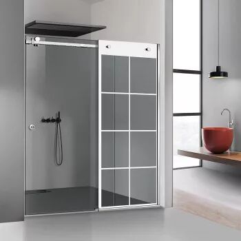 Perete dus cu ușă glisantă GLISSANDO SIMPLE inox model Mode alb sticlă gri securizată pentru gol între 160-180 cm înălțime 205 cm