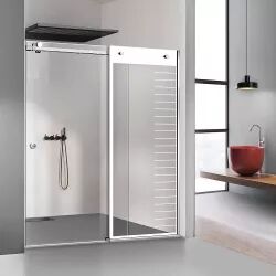 Perete dus cu ușă glisantă GLISSANDO SIMPLE inox model Supreme alb sticlă clara securizată pentru gol între 140-150 cm înălțime 205 cm