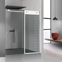 Perete dus cu ușă glisantă GLISSANDO SIMPLE inox model Supreme alb sticlă gri securizată pentru gol între 160-180 cm înălțime 205 cm