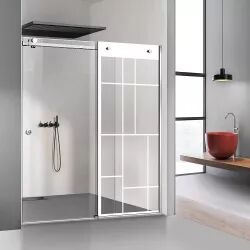 Perete dus cu ușă glisantă GLISSANDO SIMPLE inox model Urban alb sticlă clara securizată pentru gol între 150-160 cm înălțime 205 cm