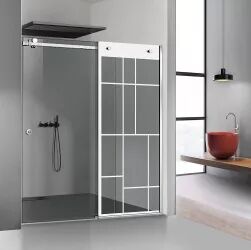 Perete dus cu ușă glisantă GLISSANDO SIMPLE inox model Urban alb sticlă gri securizată pentru gol între 160-180 cm înălțime 205 cm