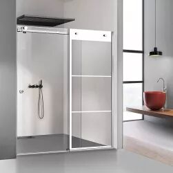 Perete dus cu ușă glisantă GLISSANDO SIMPLE inox model Vintage alb sticlă clara securizată pentru gol între 140-150 cm înălțime 205 cm