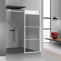 Perete dus cu ușă glisantă GLISSANDO SIMPLE inox model Vintage alb sticlă gri securizată pentru gol între 160-180 cm înălțime 205 cm