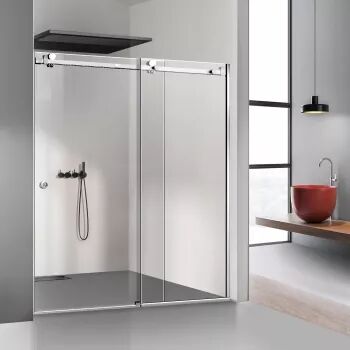 Perete dus cu ușă glisantă GLISSANDO SIMPLE inox sticlă clara securizată pentru gol între 160-170 cm înălțime 205 cm
