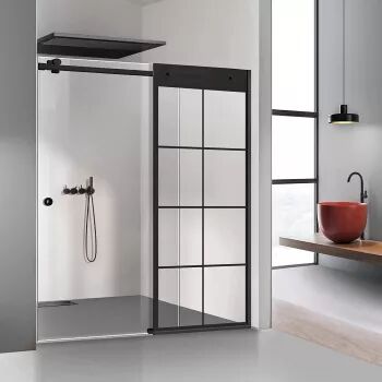 Perete dus cu ușă glisantă GLISSANDO SIMPLE negru mat model Mode negru sticlă clara securizată pentru gol între 122-140 cm înălțime 205