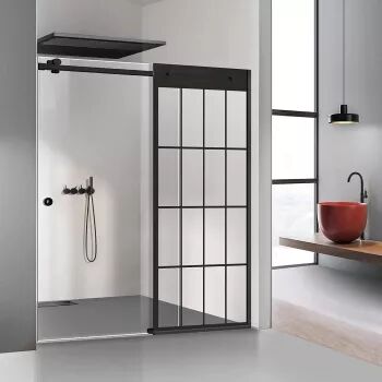 Perete dus cu ușă glisantă GLISSANDO SIMPLE negru mat model Rank negru sticlă clara securizată pentru gol între 122-140 cm înălțime 205
