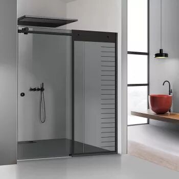 Perete dus cu ușă glisantă GLISSANDO SIMPLE negru mat model Supreme negru sticlă gri securizată pentru gol între 140-160 cm înălțime 205