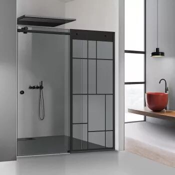 Perete dus cu ușă glisantă GLISSANDO SIMPLE negru mat model Urban negru sticlă gri securizată pentru gol între 140-160 cm înălțime 205 c