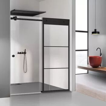 Perete dus cu ușă glisantă GLISSANDO SIMPLE negru mat model Vintage negru sticlă clara securizată pentru gol între 160-170 cm înălțime 2