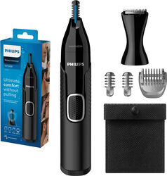 Trimmer pentru nas/urechi Philips NT5650/16 baterie lavabil utilizare umed și suscat tehnologie Precision Trim oțel inoxidabil pieptene pentru sprancene 2 piepteni 3-5 mm Negru