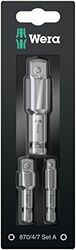 Wera Set 3 adaptoare pentru chei tubulare 870/4/7 Set A, Hex 1/4 la pătrat 1/4,3/8,1/2