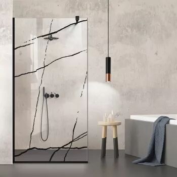 Paravan dus walk-in Aqua Class Black model Marble negru 90x195 cm sticlă clara securizată