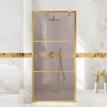 Paravan dus walk-in Aqua Roy Gold Vintage auriu 90x195 cm sticlă 8 mm bronz securizată anticalcar