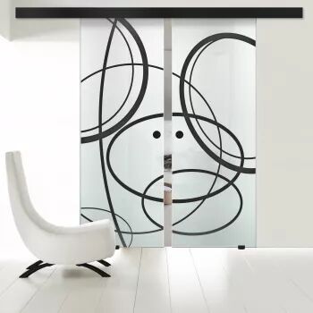 Ușă culisanta Boss Duo Black model Cloud negru 60+60x215 cm sticlă mata securizată glisantă in ambele direcții