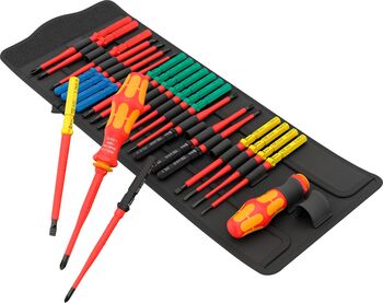 Unelte Set de șurubelnițe Wera Kraftform Kompakt VDE Big Pack 1, 26-bucati, galben/rosu, cu 2 mânere tip plug-in, lame interschimbabile VDE