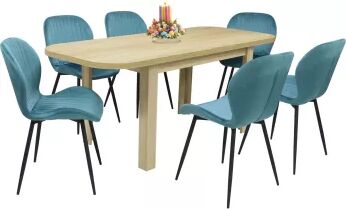 Set masă extensibilă cu 6 scaune bucătărie. Roma Stejar and Opal Turcoaz