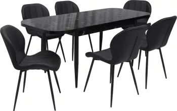 Set masă extensibilă cu 6 scaune bucătărie Viena Negru & Topaz Negru piele ecologică