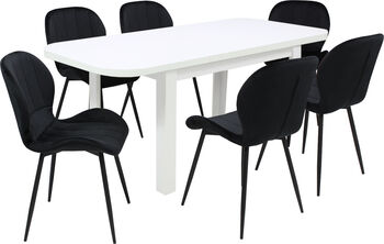 Set masă extensibilă Roma Albă cu 6 Scaune Topaz Negru