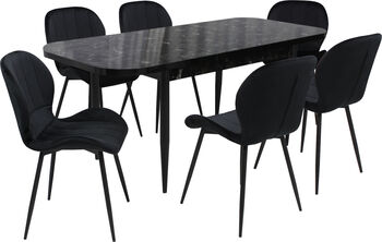 Set masă extensibilă Viena Negru cu 6 Scaune Topaz Negru