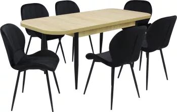 Set masă extensibilă Viena Stejar cu 6 Scaune Topaz Negru