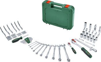 Unelte Bosch Powertools set de scule, 132 bucăți (verde, cu 2 chei dinamometrice reversibile 1/4" și 1/2")