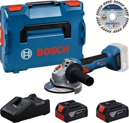 Unelte pentru polizoare unghiulare Bosch Powertools cu 2 baterii de 4.0 amperi ora și disc abraziv 125 mm in L-BOXX