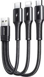 Cablu de încărcare Joyroom 3in1 USB - Lightning/USB tip C/Micro USB 3.5A 15 cm Negru